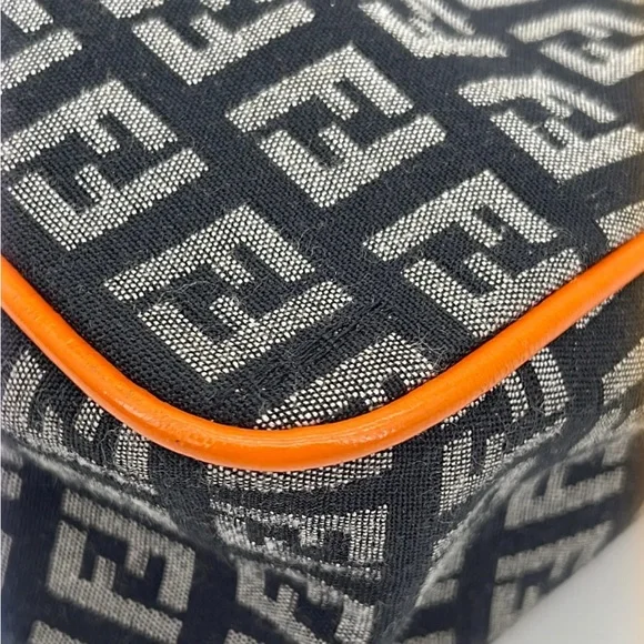 New Auth Fendi zucchino Monogram mini hobo Shoulder Bag orange black logo canvas - Picture 15 of 16